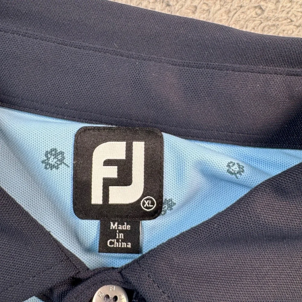 FootJoy‎ Mens XL Golf Polo Shirt Light Blue Flower Print Stretch Short Sleeve